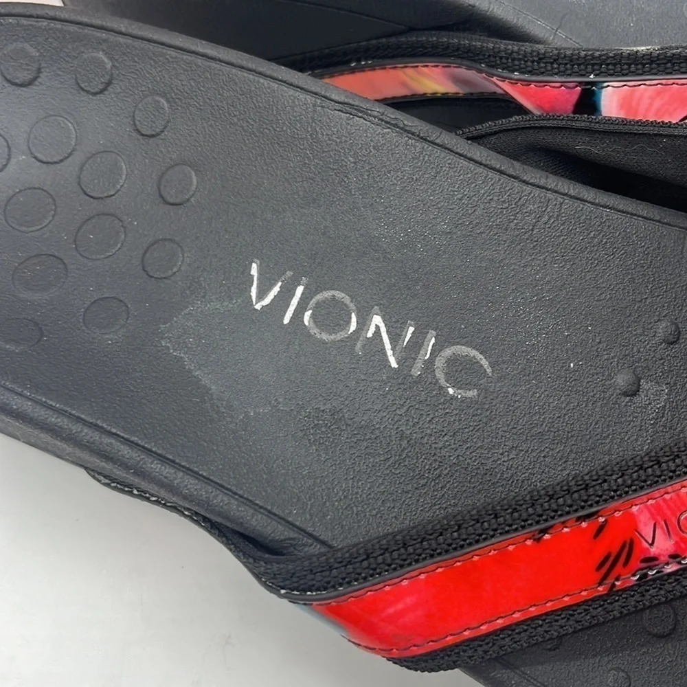 Vionic High Tide 380 Red Black Multi Orthidic Platform Flip Flop Sandals 11